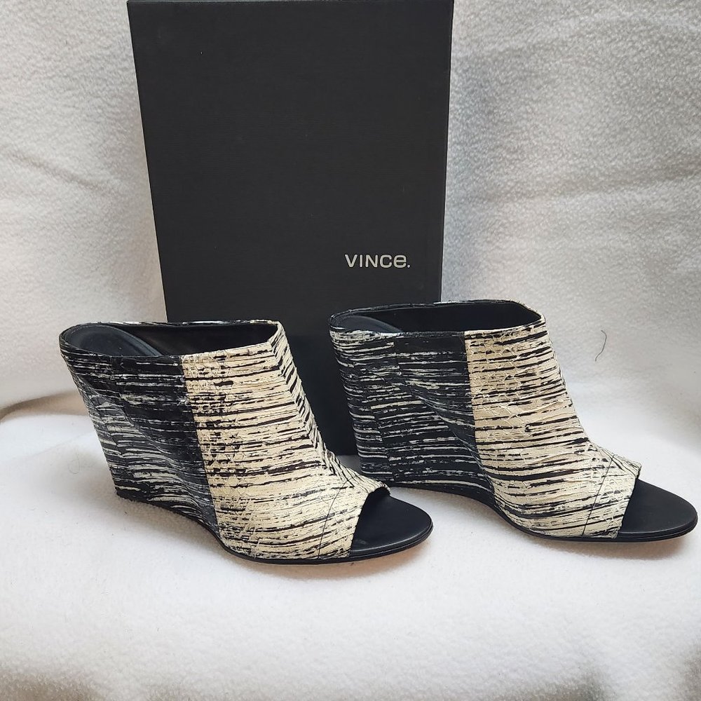 Vince colorblock leather wedge sandals sz 10